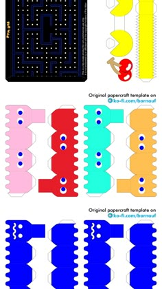 the instructions for how to make an pacman paper toy that looks like it is made from