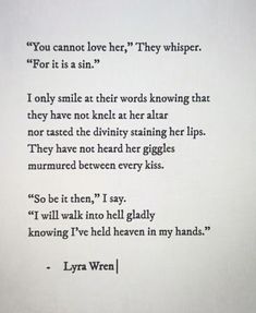 the poem is written in black and white on a piece of paper that says, you can't love her, they whisper