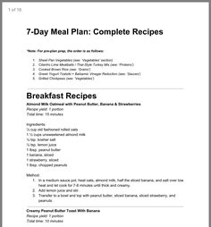 the 7 day meal plan complete recipe is shown