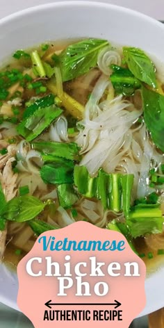 the vietnamese chicken pho soup is ready to be eaten