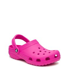 Whether youre gardening in the backyard, strolling down the boardwalk, or relaxing at home, youll love the comfort of these unisex juice (hot pink) Classic clogs from Crocs. Made of lightweight, durable Croslite material in a molded design for long-term use, these easy to clean clogs have a pivoting heel strap for a perfect fit. Iconic Crocs Comfort system provides lightweight feel, flexibility, and 360-degree comfort. The ventilation holes on the upper allow to attach Jibbitz charms to personal Crocs Colors, Hot Pink Crocs, Hot Pink Gifts, Crocs Pink, Pink Crocs, Shoe Wishlist, Shoe Company, Birthday List, Crocs Shoes