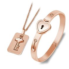 PRICES MAY VARY. 😍SMART DESIGN - Lock bracelet and key necklace is 2.2 inches in diameter and fits a small wrist. We recommend that you measure your wrist before buying to avoid it not fitting your wrist. Necklace chain length is 19.8 inches. Romantic matching couple jewelry symbolize that only this key will open up the heart lock 💏COUPLE SELECTION - Unique design by womens heart lock bracelet with mens key necklace, the couples jewelry is romantic gifts for girlfriend and wife on valentines d Locking Bracelet, Promise Bracelet, Key Bracelet, Key Pendant Necklace, Key Jewelry, Titanium Bracelet, Heart Lock, Couple Necklaces, Couple Jewelry