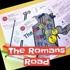 the romans road worksheet with pencils and markers