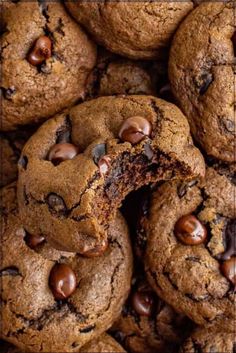 chocolate chip cookies with one bite taken out