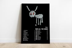 a black poster with an image of a rabbit on it's face and the words for all the bugs