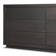 a dark colored dresser with drawers on the bottom and sides, in front of a white background