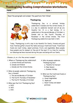 Reading Worksheets For Kids, Thanksgiving Story For Kids, Thanksgiving Reading Activities, Thanksgiving Reading Comprehension, Fall Reading Comprehension, Christmas Reading Comprehension, Thanksgiving Readings, Teaching Thanksgiving, Thanksgiving History