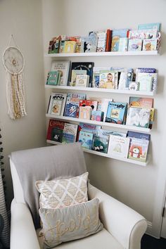 baby room decor, nursery room closet, nursery closet organization, baby room closet, baby room decor, kids room ideas Nursery Ideas With Bookshelf, Nursery Book Self, Nursery Book Ideas, Books In Nursery Ideas, Nursery Room Bookshelf, Nursery Ideas For Apartments, Little Boys Nursery Ideas, Boy Nursery Bookshelf Ideas