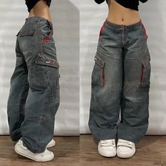 Y2K Harajuku Fashion New Stitching Heavy Industry Multi-pocket Baggy Jeans Women Street Pop Gothic Baggy Pants Aesthetic, Baggy Jeans Women, Harajuku Casual, Y2k Baggy Jeans, Y2k Harajuku, Denim Pants Mens, Streetwear Jeans, High Waist Wide Leg Pants, Jean Vintage