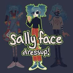 two cartoon characters are standing next to each other, with the words silly face dress up