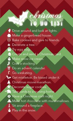 christmas to do list with green and red chevrons on the bottom right corner