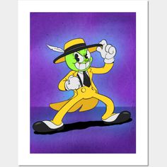 an animated character in a yellow suit and hat