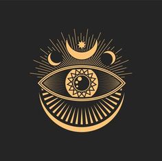 an all seeing eye with the sun and moon in it's center on a black background