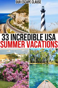 three pictures with the words 3 incredible usa summer vacations