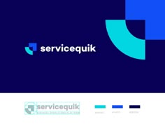 the servicequik logo is shown on a dark blue background with white and blue squares