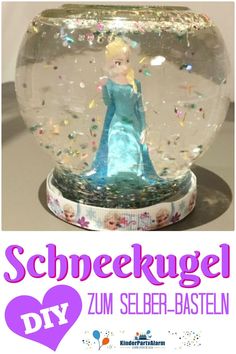 an image of a snow globe with a frozen princess in it and the words, schneckgel zu seber - basten diy