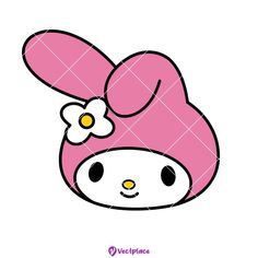 a pink bunny with a flower on its head is shown in the shape of a heart