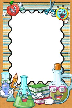 a cartoon frame with some school supplies on it