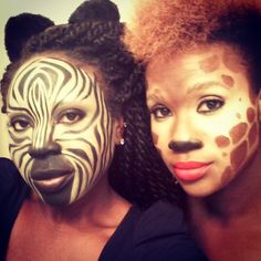 Face Painting  Makeup by Kim Walker of Agape Artistry Me (Giraffe) & Sister (Zebra) Giraffe Face Paint, Elephant Makeup, Jungle Costume, Kim Walker, Lion King Musical, Lion King Costume