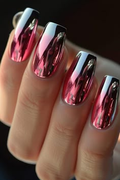 50 Sassy Nails: Vibrant Designs for Your Next Manicure IN 2024 - Latest & Trendy Nail Designs Two Tone Chrome Nails, Chrome Ombre Nails Designs, Ombre Chrome Nails Designs, Chrome Nails With Design, Irridescent Nails, Nails Vibrant, Ombre Chrome Nails, Patriotic Nails, August Nails