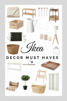 the ikea must haves are arranged in different styles and colors, including white