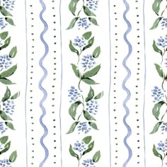 a blue and green striped pattern with flowers