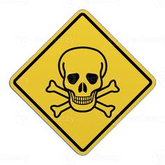 a yellow sign with a skull and crossbones on the bottom, in front of a white background