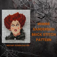 an image of a cross stitch pattern for a woman with red hair and black shirt