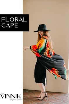 Layer up this spring with this elegant floral print lightweight cape. This versatile design is great for layering over a casual outfit or for a cute date night look. Whether you are lounging or layering, this cape will make an entrance. It pairs beautifully over dresses, pants, most bottoms and even over swimwear. This is the perfect piece of outerwear that you can wear no matter the season or the occasion. Shop this women’s cape now. Spring fashion outfit | plus size fashion | midsize fashion Luxury Outfits Summer, Long Kimono Outfit, Long Floral Kimono, Top Spring Outfits, Fashion Jeans Outfit