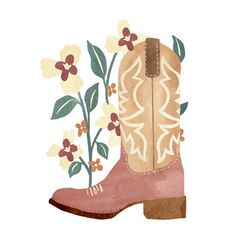 a watercolor painting of a cowboy boot with flowers