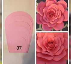 pink paper flowers are arranged on top of each other, and the number 37 is shown below