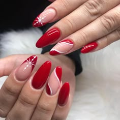 Cute Almond Nails Design Christmas, Red Nail Designs Christmas Holidays, Christmas Nail Designs Holiday Red, Christmas Trendy Nails, Red Christmas Nails Designs, Red Christmas Nails Coffin, Red Sweater Nails, Red Holiday Nail Designs, Nails Natal