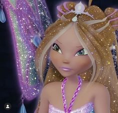 a cartoon fairy with blonde hair and blue eyes