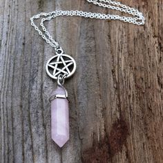 Pentacle Crystal Necklaces - greenwitchcreations Pink Spiritual Pendant Crystal Necklace, Spiritual Pink Pendant Crystal Necklace, Bohemian Silver Rose Quartz Necklaces, Bohemian Silver Rose Quartz Necklace, Bohemian Silver Necklace With Rose Quartz, Bohemian Pink Crystal Pendant Necklace, Bohemian Pink Pendant Crystal Necklace, Handmade Pink Gothic Jewelry, Pink Bohemian Charm Necklace Gift