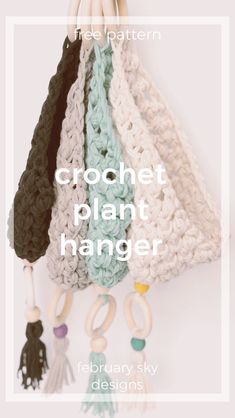 crochet plant hanger with text overlay