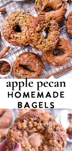 apple pecan homemade bagels on a cooling rack