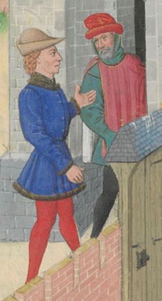 an old painting of two men standing next to each other on the side of a building