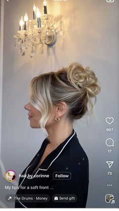 Blonde Hair Upstyles, Blonde Hair Up Do, Pam Anderson Updo Wedding, Maid Of Honor Hair And Makeup, Hairstyles Halter Dress, Updos For Wedding Guest, Nye Updo, High Bun Bridal, Pamela Anderson Updo