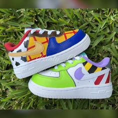 Toy Story Themed AF1 - Etsy Jordan Custom Shoes For Baby Boys, Toys Story First Birthday, Toy Story Air Force 1, Toy Story Accessories, Toy Story Painted Shoes, Toy Story Birthday Outfit For Boys, Birthday At Park, Toy Story Birthday Centerpieces, Toy Story Birthday Party Ideas For Boys