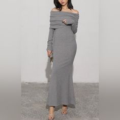 Brand New With Tags Long-Sleeve Maxi Dress 95% Rayon | 5% Elastane Super Comfortable & Stretchy Ribbed Material! Comes In Original Packaging. Tied Maxi Dress, Beige Sweater Dress, Tube Midi Dress, Short Shirt Dress, Grey Long Sleeve Dress, Satin Dress Long, Cami Maxi Dress, Long Sweater Dress, Linen Mini Dress