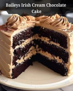 there is a chocolate cake with frosting on it