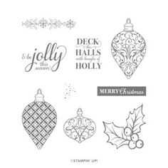 christmas ornaments stamp set with the words merry and holly on it's front side