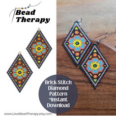 the bead therapy pattern for earrings is shown