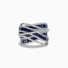 Effy Limited Edition 14K White Gold Sapphire and Diamond Ring, 3.95 TCW Luxury Multi-stone 14k White Gold Jewelry, Luxury 14k White Gold Multi-stone Jewelry, Alligator Ring, Jewelry Drawings, Line Jewelry, Hot Rocks, Rings Blue, Bag Styles, White Gold Sapphire