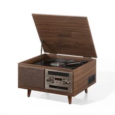 the record player is made out of wood