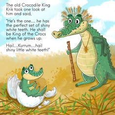 an image of a cartoon crocodile and his baby in the grass with a poem written on it