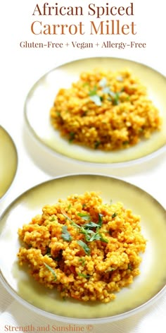 two white plates filled with food on top of a table