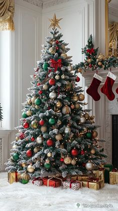 a decorated christmas tree in a living room