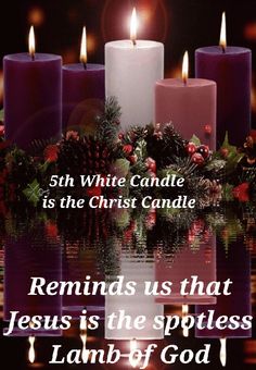 three candles with christmas decorations around them and the words, remind us that jesus is the splices i lamb of god