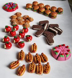 a table topped with lots of fake food